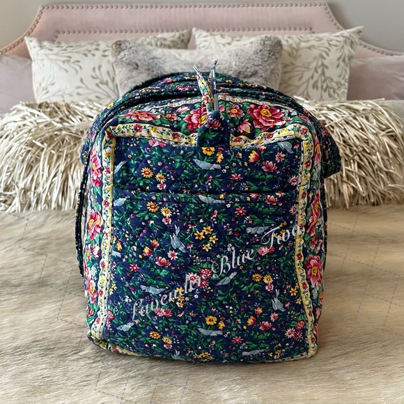 Vintage VERA BRADLEY Bluebird 1998 Original Duffle Bag Blue Green Floral Quilted - Picture 4 of 14